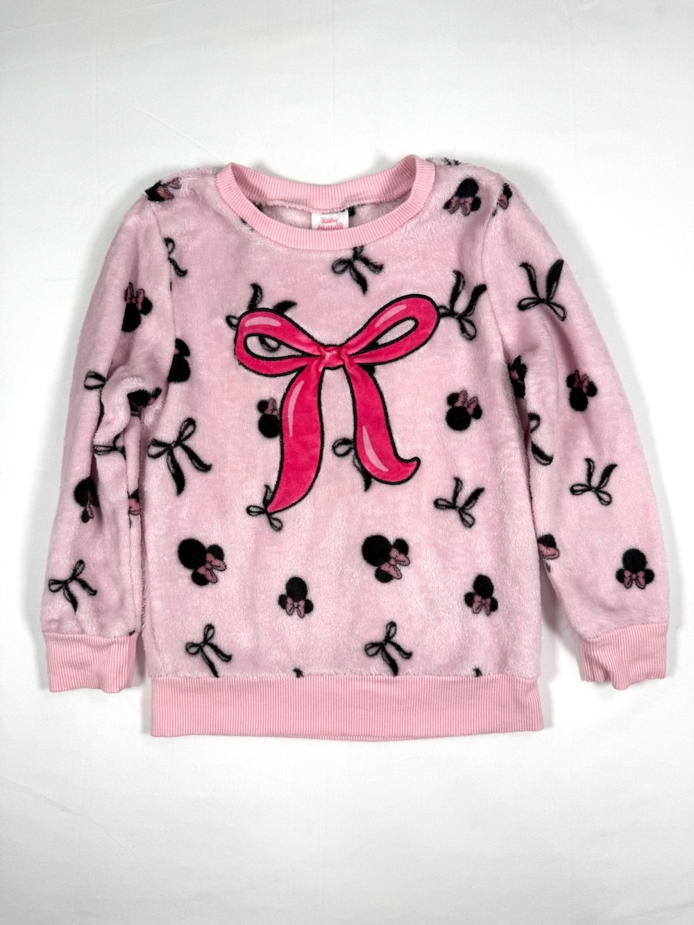 DISNEY JUNIOR MINNIE Girls Pink Plush Fleece Sweatshirt Bow Print Size 5T